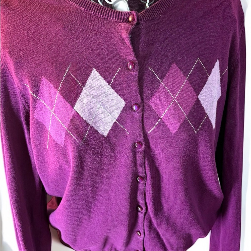 IZOD Size XL Purple Academia Style Argyle Women's Sweater